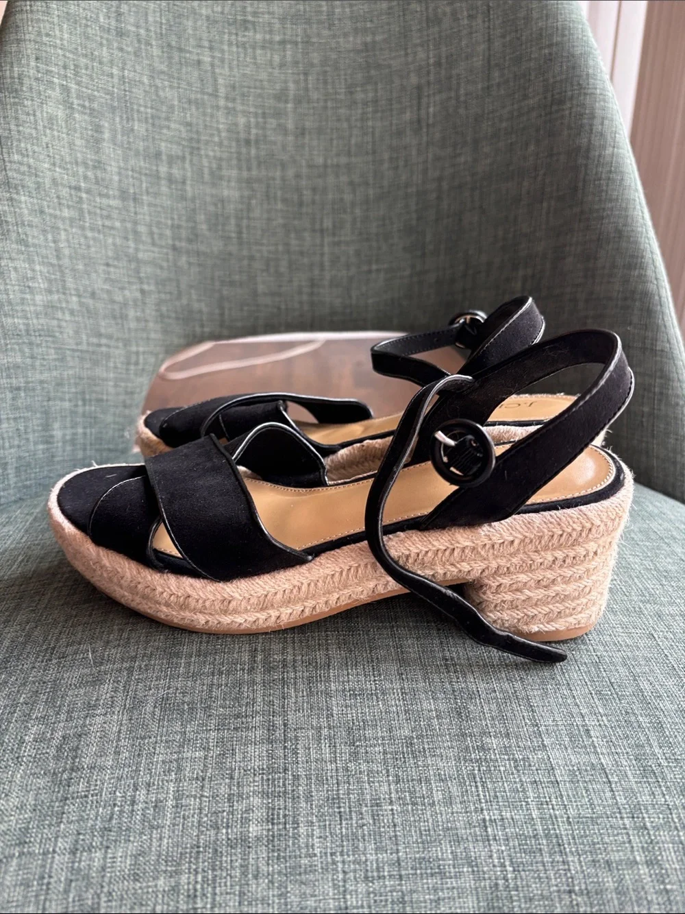 J. Crew black suede Espadrille Platform heels Sandals Classic Women’s 7.5 Summer